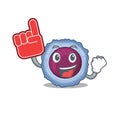 Lymphocyte cell mascot cartoon style holding a Foam finger