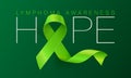 Lymphoma Awareness Calligraphy Poster Design. Realistic Lime Green Ribbon. September is Cancer Awareness Month. Vector