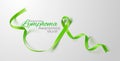 Lymphoma Awareness Calligraphy Poster Design. Realistic Lime Green Ribbon. September is Cancer Awareness Month. Vector