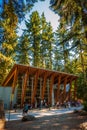 Tourists and visitors in and around the Lynn Canyon Cafe in Vancouver