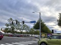 Lynnwood, WA USA - circa August 2022: View of the Alderwood Mall Parkway road sign in the central Lynnwood area by the mall