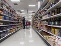 Lynnwood, WA USA - circa August 2022: Wide angle view of a mother and child shopping in the pasta aisle inside a Target retail