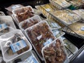 Lynnwood, WA USA - circa December 2022: Close up view of frozen lobster and crawfish for sale inside an H Mart grocery store