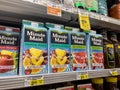 Lynnwood, WA USA - circa February 2023: Close up view of refrigerated juices for sale inside a Safeway grocery store