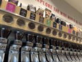 Lynnwood, WA USA - circa January 2023: Angled view of an assortment of coffee beans for sale inside a Seattle Coffee Gear shop