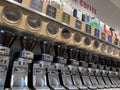 Lynnwood, WA USA - circa January 2023: Angled view of an assortment of coffee beans for sale inside a Seattle Coffee Gear shop