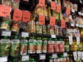 Lynnwood, WA USA - circa March 2023: Wide view of baby food squeeze pouches for sale inside a Town and Country Market