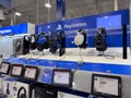 Lynnwood, WA USA - circa March 2023: Wide view of Playstation headsets for sale inside a Best Buy store Royalty Free Stock Photo