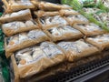 Lynnwood, WA USA - circa November 2022: Close up view of king oyster mushrooms for sale inside an H Mart grocery store