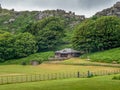 LYNTON, DEVON, ENGLAND - JUNE 20 2021: The pavillion of Lynton and Lynmouth Cricket Club in the Valley of Rocks, North