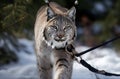 Lynx animal cat closeup walking. Generate Ai