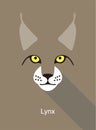 Lynx cat cartoon face, flat animal face icon, vector illustration