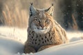 Lynx in deep snow. Generative AI Royalty Free Stock Photo