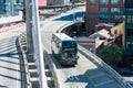 Lynx Express Commuter bus navigates cable-stayed Salesforce Transit Center bridge