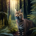 Lynx in the forest. Wildlife scene from nature. Wildlife scene from nature. Generative AI Royalty Free Stock Photo