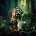 Lynx in green Wildlife scene from Walking Eurasian animal behaviour in Wild cat from