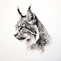 Lynx Head Portrait: Modern European Ink Painting With Hyperrealistic Compositions