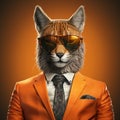 Lynx In Orange Suit And Sunglasses: Realistic 3d Animal Portrait