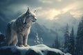 Lynx prowls through the snowy landscape. Generative AI