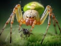 Lynx spider with fly  Made With Generative AI illustration Royalty Free Stock Photo