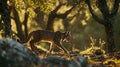 Lynx walking through a forest at sunset, nature background Royalty Free Stock Photo