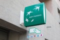 bnp paribas logo brand and sign atm text of paris french multinational bank green signage office