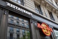 Hard Rock Cafe facade logo brand and text sign chain of theme restaurant signboard facade