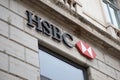 HSBC bank text logo swiss sign brand facade entrance agency banking of financial services office