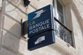 La Banque Postale logo atm sign and brand logo facade wall blue of office French bank post