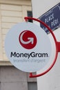 MoneyGram sign text and brand logo front entrance agency shop ice currency exchange