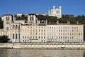 Lyon with basilica, cathedral and Saone river Royalty Free Stock Photo