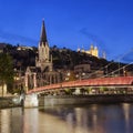 Lyon city with Saone river at night Royalty Free Stock Photo
