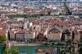 Lyon cityscape from Saone river with colorful houses and river, France, Europe Royalty Free Stock Photo