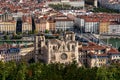 Lyon cityscape from Saone river with colorful houses and river, France, Europe Royalty Free Stock Photo
