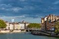 Lyon cityscape from Saone river with colorful houses and river, France, Europe Royalty Free Stock Photo