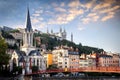 Lyon, Eglise Saint George seen from the Passerelle St. George Walkways. France. Royalty Free Stock Photo