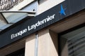 Banque laydernier logo star blue sign and text on agency facade office brand French bank