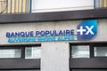 Banque populaire auvergne rhone alpes sign text and logo brand facade entrance office bank french