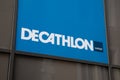 decathlon contact sign text and brand logo entrance facade wall store building storefront signage in