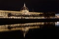 Renewed Hotel-Dieu building on Rhone river banks at night Royalty Free Stock Photo