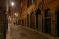 Old Renaissance street of Lyon city center in a winter night Royalty Free Stock Photo