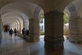 Cloister arches of ancient hospital Hotel-Dieu in Lyon
