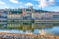 Cathedral Saint Jean and Basilica Notre-Dame de Fourviere, iconic symbols of Lyon, Rhone, France Royalty Free Stock Photo