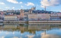Cathedral Saint Jean and Basilica Notre-Dame de Fourviere, iconic symbols of Lyon, Rhone, France Royalty Free Stock Photo