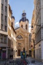 The facade of the chapel of the Hotel Dieu by the River Rhone in Lyon, France Royalty Free Stock Photo