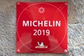 One Michelin star restaurant 2019 sign in Rue du Boeuf street in Lyon France
