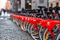 Row of parked rental bikes bikes in Lyon, France Royalty Free Stock Photo