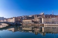 Urban scene with buildings around the River Saone, Lyon, France Royalty Free Stock Photo