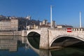 Urban scene with buildings around the River Saone, Lyon, France Royalty Free Stock Photo