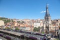 Eglise Saint Paul de Lyon Church facing the plaftorms of Gare de Lyon Saint Paul Trail Station full of trains ready for departure